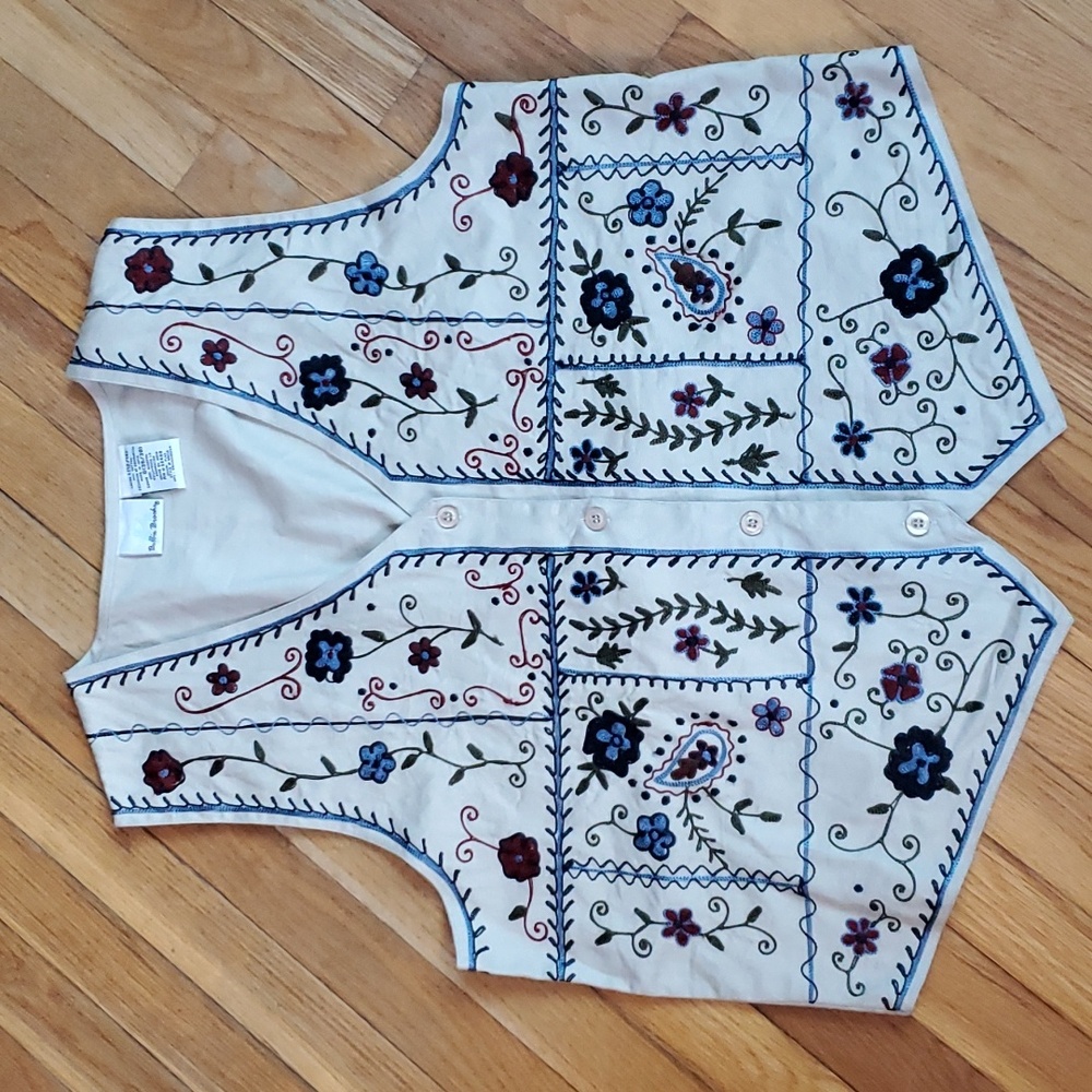 Vintage womens Bobbie Brooks floral embroidered vest size large